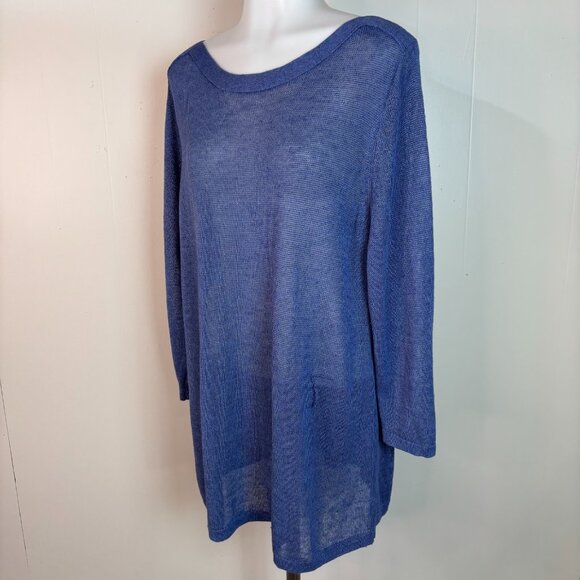J. Jill Tunic Sweater XL Blue Linen Blend Boat Neck Lightweight Sheer Women's - Picture 4 of 12